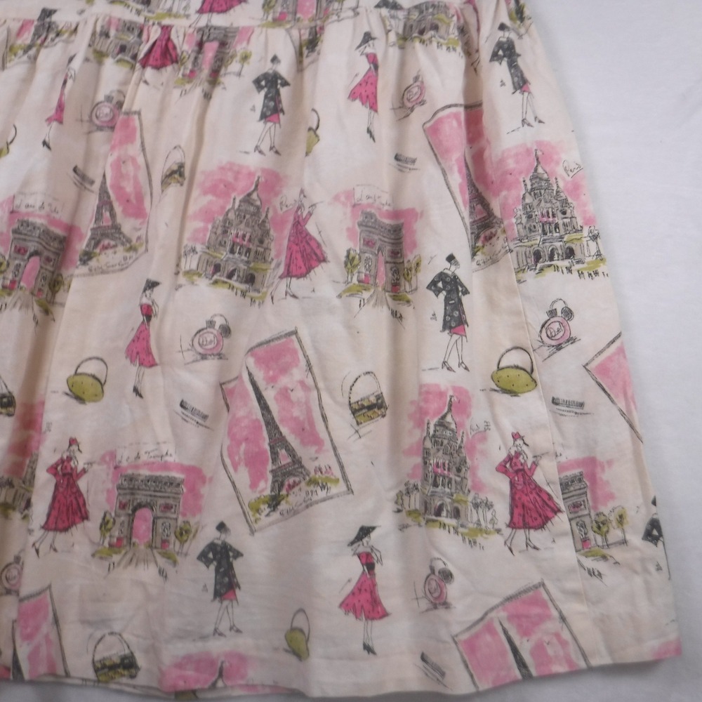 Vintage Paris Novelty Print Button Front Midi Skirt Pink White Eiffel Tower - Picture 9 of 11